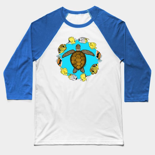 Sea Turtle and Fish Baseball T-Shirt by HonuHoney